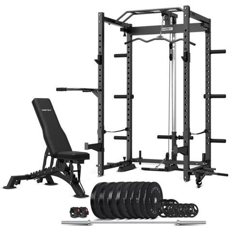 CORTEX PR4 Folding Power Rack with 130kg Olympic Bumper Weight, Bar and Bench Set V420-CSPR-PR4-C
