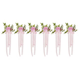 6 Pack Rose Chair Floral Decor With Chiffon Ribbon Green Foliage, Reusable Wedding Aisle Pew V1366-AZ2-W-16875