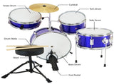 Karrera Mini 4-Piece Children Drum Kit Set Wooden with 2 Toms Bass Pedal Snare Stool Metallic B 4PC-DRUM-BU