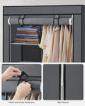 SONGMICS Portable Clothes Storage with 6 Shelves and 1 Clothes Hanging Rail Grey V227-8498402109162