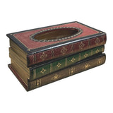 Vintage Stacked Books Design Solid Wood Tissue Box Holder Rectangular with Easy Refill Hinged Top, V1370-AZ4-17388