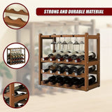 Bamboo Wine Rack Free Standing 15 Bottles with 6 Glasses Holder Storage in Dark Brown V63-837981