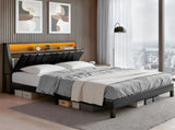 Artiss Queen Bed Frame LED Storage Headboard with Charging Station Black BFRAME-H-JINA-Q-BK-ABC