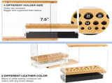 31 Holes Acrylic Bamboo Brush Holder Organiser Beauty Cosmetic Display Stand with Leather Drawer V178-13624
