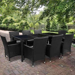 Gardeon Outdoor Dining Set 9 Piece Wicker Lounge Setting Black FF-DINING-9CLS-BK-ABCD