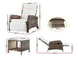 Gardeon 3PC Outdoor Bistro Set Recliner Chairs Table Sun lounge Patio Furniture Wicker Adjustable ODF-RCL-DT-NTL-3PC-AB