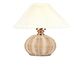 Pleated Table Lamp Soft Yellow Light Linen Lampshade Rattan Base Bedside Lamp for Bedroom Beige V1294-YM0901-3119250082812