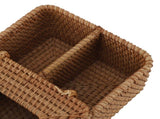 Rattan Tissue Box Square Handmade Decorative Napkin Holder with 2 Compartments Lid Remote Control V1294-YM0901-3117240032311