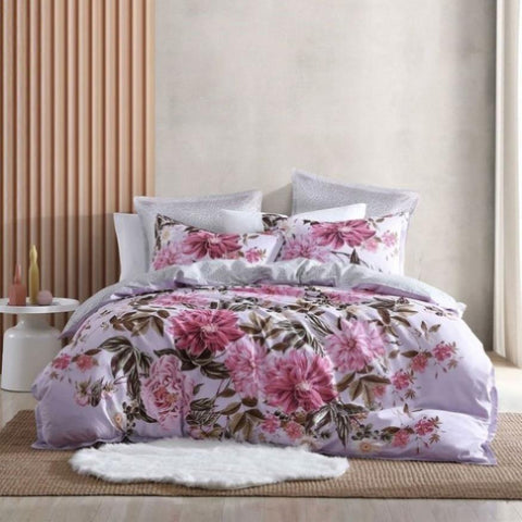 Logan and Mason Maeve Lilac Cotton-rich Percale Print Quilt Cover Set King V442-LED-QUILTCS-MAEVE-LILAC-KI