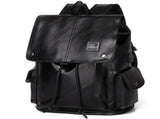 Black Men's Fashion PU Leather Backpack - Large Capacity 42cm Laptop Rucksack for University, Travel V888-ELOSUNG38824