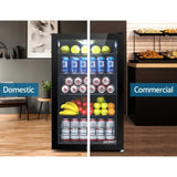 Devanti 115L Bar Fridge Glass Door w/Light Black BF-D-130L-BK