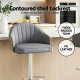 Artiss 2x Bar Stools Kitchen Swivel Gas Lift Counter Chair Shell Leather Grey BA-K-256-GYX2