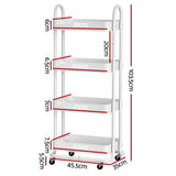 Artiss Storage Trolley Kitchen Cart 4 Tiers White STR-B-4T-100-WH