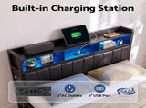 Artiss Queen Bed Frame with Storage Headboard, 2 Drawers, Charging Station& LED Light BFRAME-J-MAXWELL-Q-BK-AB