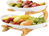 CARLA HOME 2-Tier Plastic Fruit Bowl Basket with Bamboo Stand for Kitchen Counter, Snack Tray, V178-36197