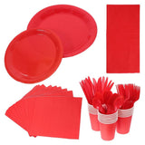 Red Paper plates and Napkins Set for Party Disposable Dinnerware with Bright Color and Unique Design V1370-AZ4-18279