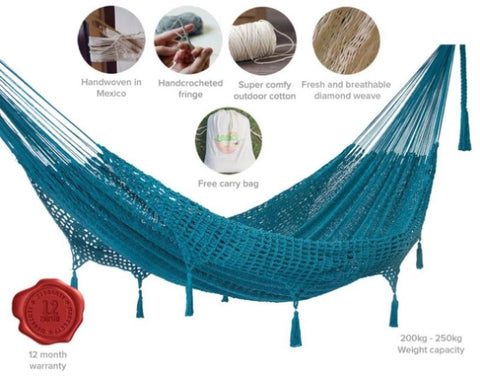 Outdoor undercover cotton Mayan Legacy hammock with hand crocheted tassels Queen Size Bondi V97-TDQBONDI