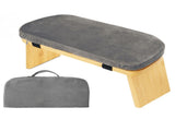 Grey Foldable Wooden Meditation Stool Padded Cushion 45x21cm - Portable Yoga Kneeling Bench V888-ELOSUNG38816