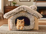 Plush Pet House with Detachable Cushion Cozy, Warm, and Stylish Indoor Cat or Small Dog Bed Soft V1341-ZY-9MDMUPYV-L-GREY