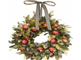 Front Door Round Wooden Fall Wreath with Brown Magnolia Leaves and Small Pomegranate Fruits leaves V1192-AZ-W-20366