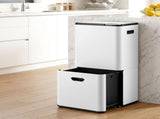 Cefito 63L Rubbish Bin 3 Compartment Carbon Steel Split Door Trash Can White RB-63L-3C-WH