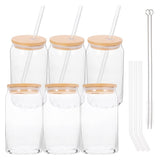 1Set Juicing Glass Bottles with Flat Bottom Lid Straw and Wood Accents for Home Use V1366-AZ2-W-13515