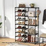 SOGA 16-Shelf Tier Shoe Storage Shelf Space-Saving Caddy Rack Organiser with Side Hooks Black RACK0003