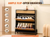 Rattan Shoe Cabinet, Narrow Shoe Storage Organizer with 2 Flip Rattan Drawers & 1 Slide Drawer, V952-FCTBXJ2C1XC2W8YCYV0