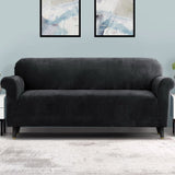 Artiss Sofa Cover Couch Covers 4 Seater Velvet Black SCOVER-VEL-4-BK
