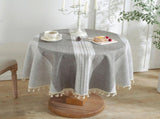 Round Polyester Tablecloth With Tassels, Decorative Machine Washable Table Cover For Indoor Outdoor V1237-ZY-807-190