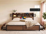 Artiss Queen Bed Frame with Charging Station 4 Drawers Storage Oak MBED-D-EVA-Q-WD-AB