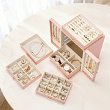 White 1 Large Faux Leather Jewelry Storage Box with 5 Drawers and Gold Handles - An elegant V1106-FPGSSSNH001