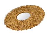 Straw Weaving Wall Mirror Retro Beautiful Woven Wall Hanging Mirror for Dorm Room Decoration Gold V1294-YM0703-3115230038511