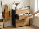 CARLA HOME 4 Drawer Tallboy Large Storage Cabinet - Brown - Rustic - Steel - Chest Drawers Tallboy V178-36454