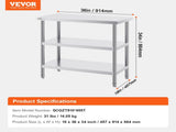 Stainless Steel Food Prep Table, 18 x 36 x 34 Inch Commercial Kitchen Worktable, with 2 Adjustable V952-CFBXGGZTSCGZKRMMXV0