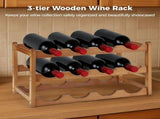 Wooden Wine Rack, Holds 16 Bottles, 4-Tier Freestanding Wine Storage Shelf, Countertop Wine Bottle V1369-AZ3-W-08663
