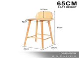 2X Wooden Bar Stool Dining Chair Ash Wood ELISE 65cm V274-FT-BSWO-LY038-WD2