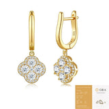 Elegant Four-Leaf Clover Moissanite Drop Earrings in Gold-Toned S925 Silver, Featuring 66 VVS1 V1341-ZY-9UH8V5ES-MOISSANITE-PREMIUMS925