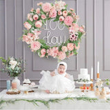 Decorative Spring Wreath, Peony and Hydrangea, 40Cm, Light Pink for home decor accent, front decor, V1369-AZ3-W-00598