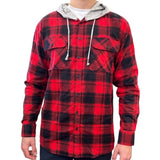 Mens Cotton Flannelette Shirt w Jersey Hood Long Sleeve Flannel - Red - 2XL V563-WS47-90-2XL