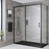 150mm Adjustable Single Door Corner Sliding Glass Shower Screen in Black V63-846281
