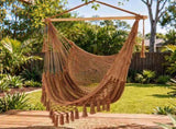 Gardeon Hammock Chair Camping Hanging Chair with Spreader Bar Tassels Brown HM-CHAIR-MESH-BR