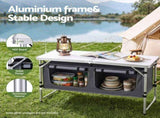 Weisshorn Camping Table Adjustable Storage Cabinet Aluminum MDF 120cm Grey XFEL-TABLE-ALUM-120-SS