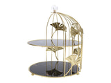 Gold Bird Cage Shape 2 Tier Cupcake Cake Stand Cosmetics Storage Rack Jewelry Display Holder Multi V1294-YM0901-3117250124611