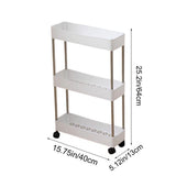 25.2 Inch 3-Tier Slim Rolling Storage Cart Narrow Gap Organizer 360&deg Wheels Hollow Drainage Shelves V1369-AZ3-W-10241