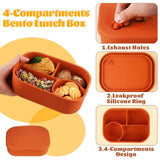 2 Pack Silicone Bento Box, 4-Compartment Bento Lunch Containers Leak-Proof Salad Bento Box for V1192-AZ-W-16002