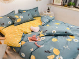 4pcs Bedding Set Soft Cotton Bed Sheet Quilt Cover Pillowcase Thickened Bedclothes for Home Lemon V1294-YM0523-3117220071811