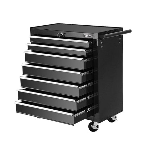 Giantz 7 Drawer Tool Box Cabinet Chest Trolley Storage Garage Toolbox Black TB-7DR-RL-BK