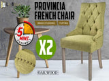 2X French Provincial Dining Chair Oak Leg AMOUR GREEN V274-FT-FC8443-GN