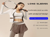 XL size Women's 2-Piece Running Yoga Set - White Colorblock Zip Jacket and coffee Faux Two-Layer V888-ELOSUNG53855